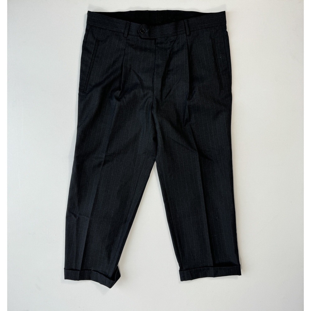 HUGO BOSS Einstein Sigma Mens Wool Suit Pants 36x26 Gray Blue Pinstripe Pleated